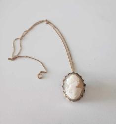 Antika Altın Kaplama Hakiki Shell Cameo Broş Kolye Ucu