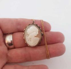Antika Altın Kaplama Hakiki Shell Cameo Broş Kolye Ucu