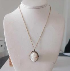 Antika Altın Kaplama Hakiki Shell Cameo Broş Kolye Ucu