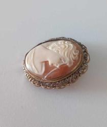 Antika Altın Kaplama Hakiki Shell Cameo Broş Kolye Ucu