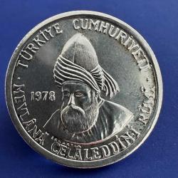 Türkiye, 830 Ayar Gümüş, Proof Baskı 200 Lira 1978. Mevlana’nın Vuslatının 705. Yılı, 9 Gr. (Bin Adedi Proof Olmak Üzere Toplam 11 Bin Adet Basılmıştır)