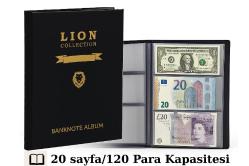 3Alp Koleksiyon Lion 120 Adet Kağıt Para Kapasiteli, 20 Sayfa Kağıt Para Albümü, Siyah Renk