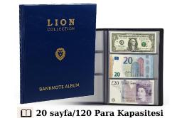 3Alp Koleksiyon Lion Kağıt Para Albümü–Büyük Boy 20 Sayfa 120 Adet Kapasiteli Koleksiyon Albümü-Lacivert Deri Desen