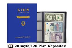 3Alp Koleksiyon Lion 120 Adet Kağıt Para Kapasiteli, 20 Sayfa Kağıt Para Albümü, Mavi Renk