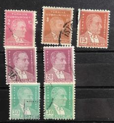1953-1954 SEKİZİNCİ ATATÜRK SERİSİ POSTA PULLARI DAMGALI KARIŞIK PULLAR p267a