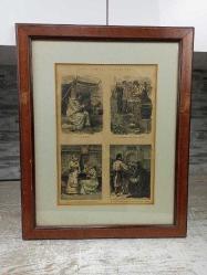 Antika Orijinal 1800'ler 4 Farklı Temalı Gravür Tablo