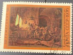 Rusya-Sovyetler Birliği  Pulu - CCCP Stamp - Postadan Geçmiş Pul Filateli - Damgalı - Rembrandt'ın 1976 civarında yaptığı 'Bağdaki İşçilerin Benzetmesi' adlı tablosunu tasvir eden posta pulu  , 4 PARA - YABANCI PULLAR-NOSTALJİK DOĞUM GÜNÜ HEDİYESİ