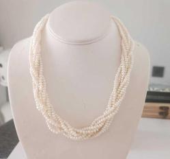 Vintage 14 Ayar Altın 6 Sıra  Örülmüş  Hakiki İnci Kolye Imperial World Kolye