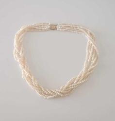 Vintage 14 Ayar Altın 6 Sıra  Örülmüş  Hakiki İnci Kolye Imperial World Kolye