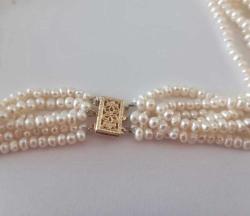 Vintage 14 Ayar Altın 6 Sıra  Örülmüş  Hakiki İnci Kolye Imperial World Kolye