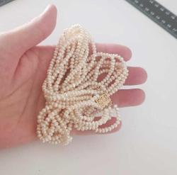 Vintage 14 Ayar Altın 6 Sıra  Örülmüş  Hakiki İnci Kolye Imperial World Kolye