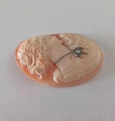 Antika Hakiki Shell Cameo 14 Ayar Beyaz Altın ve Pırlanta  Kolye veya Broş Yapılabilir (1)