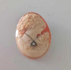 Antika Hakiki Shell Cameo 14 Ayar Beyaz Altın ve Pırlanta  Kolye veya Broş Yapılabilir (1)