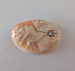 Antika Hakiki Shell Cameo 14 Ayar Beyaz Altın ve Pırlanta  Kolye veya Broş Yapılabilir (2)