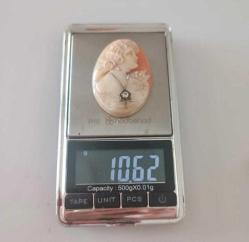 Antika Hakiki Shell Cameo 14 Ayar Beyaz Altın ve Pırlanta  Kolye veya Broş Yapılabilir (2)