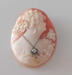 Antika Hakiki Shell Cameo 14 Ayar Beyaz Altın ve Pırlanta  Kolye veya Broş Yapılabilir (3)