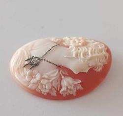 Antika Hakiki Shell Cameo 14 Ayar Beyaz Altın ve Pırlanta  Kolye veya Broş Yapılabilir (3)