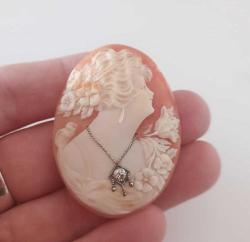 Antika Hakiki Shell Cameo 14 Ayar Beyaz Altın ve Pırlanta  Kolye veya Broş Yapılabilir (3)