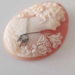 Antika Hakiki Shell Cameo 14 Ayar Beyaz Altın ve Pırlanta  Kolye veya Broş Yapılabilir (3)