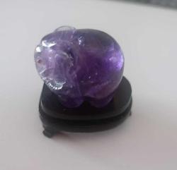 Antika Elde Oyma Ametist Taşı Minyatür Fil Figürü Şans ve Bereket Tılsımı Çin