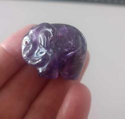 Antika Elde Oyma Ametist Taşı Minyatür Fil Figürü Şans ve Bereket Tılsımı Çin