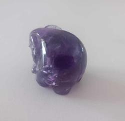 Antika Elde Oyma Ametist Taşı Minyatür Fil Figürü Şans ve Bereket Tılsımı Çin