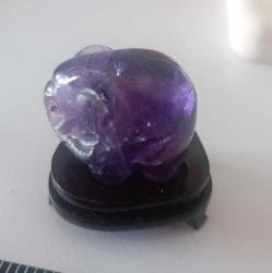 Antika Elde Oyma Ametist Taşı Minyatür Fil Figürü Şans ve Bereket Tılsımı Çin