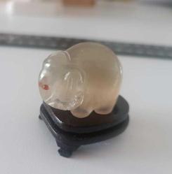 Antika Elde Oyma Topaz Taşı Minyatür Fil Figürü Şans ve Bereket Tılsımı Çin