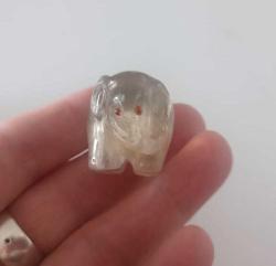 Antika Elde Oyma Topaz Taşı Minyatür Fil Figürü Şans ve Bereket Tılsımı Çin