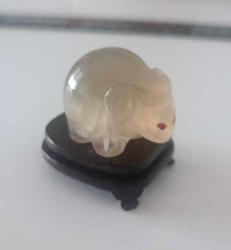 Antika Elde Oyma Topaz Taşı Minyatür Fil Figürü Şans ve Bereket Tılsımı Çin