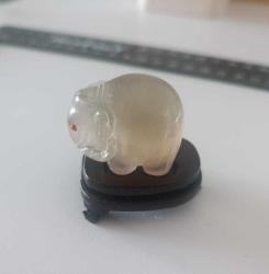 Antika Elde Oyma Topaz Taşı Minyatür Fil Figürü Şans ve Bereket Tılsımı Çin