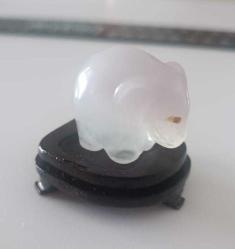 Antika Elde Oyma Beyaz Akik Taşı Minyatür Fil Figürü Şans ve Bereket Tılsımı Çin