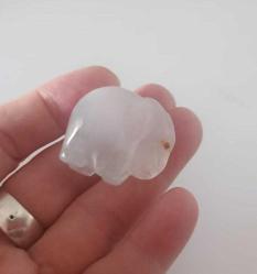 Antika Elde Oyma Beyaz Akik Taşı Minyatür Fil Figürü Şans ve Bereket Tılsımı Çin