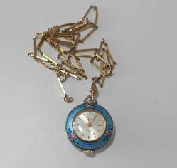 Retro BUCHERER Marka 800 Ayar Gümüş üzeri Guilloche Mineli  Mekanik Saat Kolye Ucu 17 Jewels