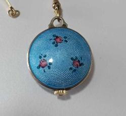 Retro BUCHERER Marka 800 Ayar Gümüş üzeri Guilloche Mineli  Mekanik Saat Kolye Ucu 17 Jewels