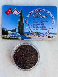 2024 YILI KIBRIS BARIŞ HAREKATININ 50.YILI ANISINA BASILAN BRONZ GÖRÜNÜMLÜ  MADALYON, KAPSÜLÜNDE