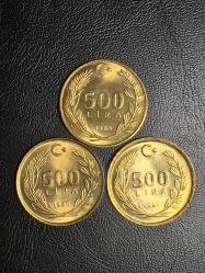 1989-1990-1991  YILLARINA AİT  MADENİ 500  LİRA ÇİL ( PİRİNÇ ) TCM 3756