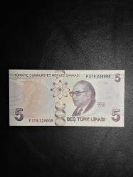 9. EMİSYON 5 TÜRK LİRASI F 379 220000 ÇİL  ( GÜZEL NO ) TCM 3514
