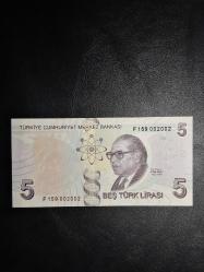 9. EMİSYON 5 TÜRK LİRASI F 159 002002 ÇİL  ( GÜZEL NO ) TCM 4208