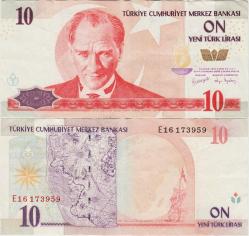 ** 8. EMİSYON 10 YTL E16 YENİ TÜRK LİRASI. ÇOK ÇOK TEMİZ.