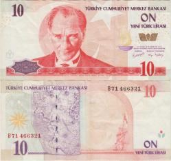 ** 8. EMİSYON 10 YTL B71 YENİ TÜRK LİRASI. ÇOK ÇOK TEMİZ(-)