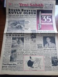 Yeni Sabah Gazetesi - Turkish Newspaper - 29 Ekim 1958 - Cumhuriyet Bayramı kutlu olsun - Cumhuriyet Bayramı sebebiyle yurtta büyük törenler yapılıyor - gençliğin yayınladığı bültenler - Cumhuriyet Bayramı sebebiyle mesaj ve tebrikler - Orgeneral İsmail Hakkı Tunaboylu'yu dün toprağa verdik Fotoğrafı - Eyüp Han Pakistan diktatörü - Rotary Kulübünde cumhuriyet günü fotoğraf - Ahçısı da De Gaulle'e oy vermemiş - CHP Anadolu ajansını savcılığa şikayet ediyor - Sivas'ta il basın bürosu kuruldu - Yeni Papa dün gece seçildi - Cafer ile Hürmüz karikatür çizen Altan Erbulak - Hayk Hammer çizen Oğuz Aral - Müzeyyen Senar Mediha Demirkıran Muzaffer Akgün Celal Şahin Tepebaşı gazinosu'nda - Nobel edebiyat mükafatını alan Rus Yazar Pasternak Rus yazarlar birliğinden çıkarıldı - Şeyhin Encamı Karaca tiyatrosunda - gönüller sultanı Mevlana yazan Mehmet Önder Yazı Dizisi - mithatpaşa'da dörtlü turnuva Galatasaray Adalet Spartak Vefa maçı - milli takımımız dün gece Bükreş'e vardı -Beşiktaş Real Madrid