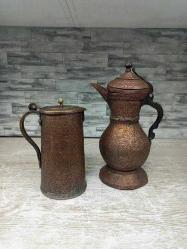 Antika Osmanlı Acem İşi Bakır Sürahi ve Şerbetlik