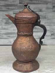 Antika Osmanlı Acem İşi Bakır Sürahi ve Şerbetlik
