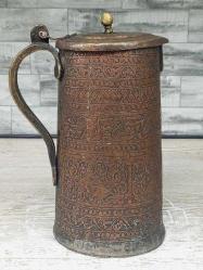 Antika Osmanlı Acem İşi Bakır Sürahi ve Şerbetlik