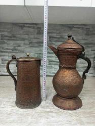 Antika Osmanlı Acem İşi Bakır Sürahi ve Şerbetlik