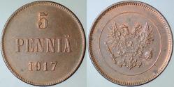 FİNLANDİYA 5 PENNİA 1917 RUSYA HAKİMİYETİ KERENSKY HÜKÜMETİ - İÇ SAVAŞ DÖNEMİ PARASI. ÇİLALTI(-)