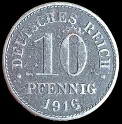 Almanya 1916 1 Dünya Savaşı Dônemi 10 Pfennig