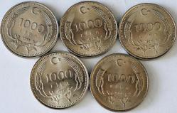 Türkiye Cumhuriyeti 1000 Lira 1990-91-92-93-94 Yıları  ÇİL  (7664)