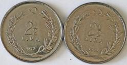 Türkiye Cumhuriyeti 1972 Yılı 2.5 Lira Kenar Yazısı Turaya Göre Ters/Düz Takım ÇİL (0317)